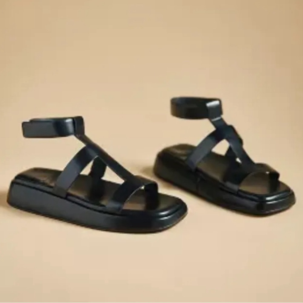 🖤Nwt Jeffrey Campbell Devis bolo greek straps Sandals in Black noir leat…